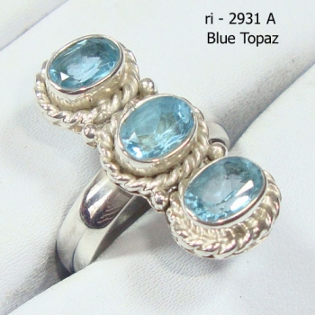 Handmade blue topaz three stone ring design for girls